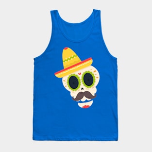 Halloween Skull with Sombrero and Mustache Tank Top